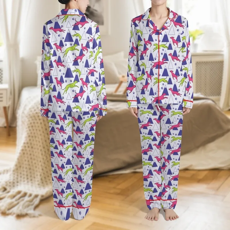 Italian Greyhound Lover Pajamas: Vibrant Sighthound Mountain Peak Art Print Satin Pajamas Set - 1
