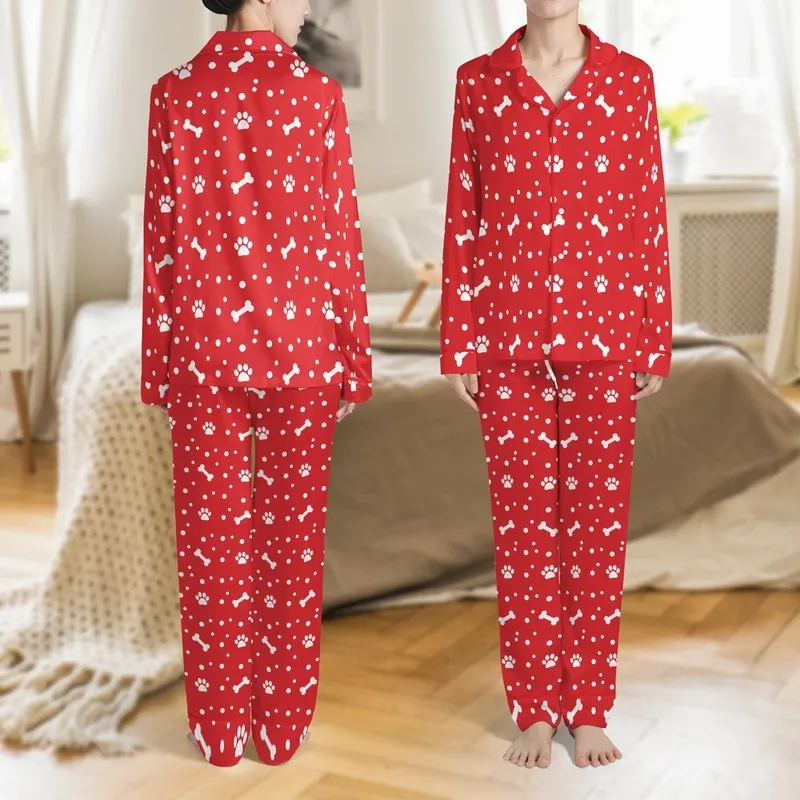 Great Dane Dog Sewing Pattern: Playful Red Polka Dot Paw Bone Zipper - Small Medium Sizes - Instant Download Satin Pajamas Set - 1