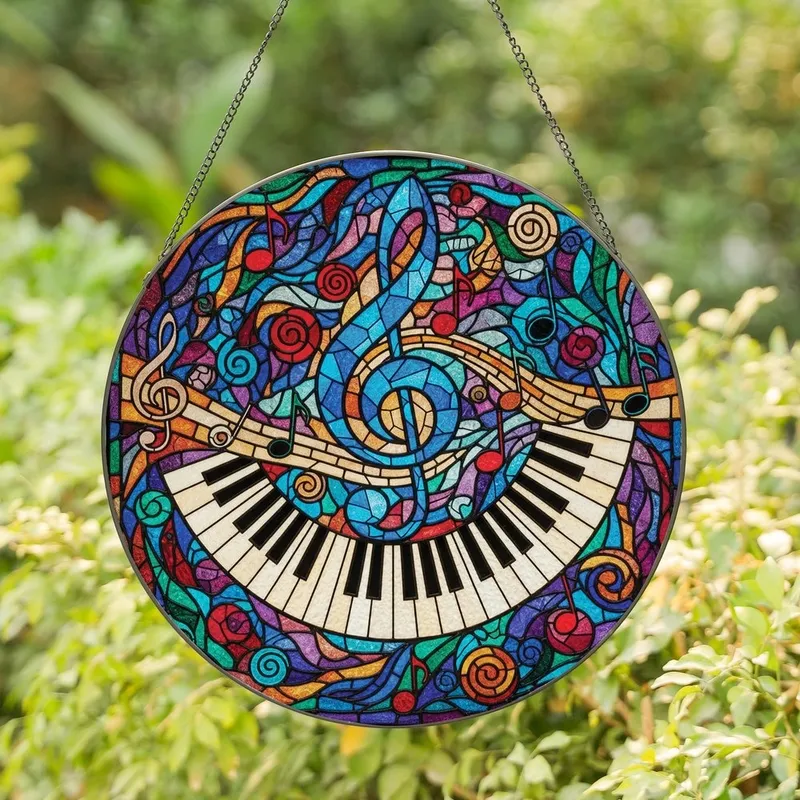Music Enthusiasts' Vibrant Jewel Tone Stained Glass Treble Clef Kaleidoscope Mosaic Stained Glass Suncatcher - 5sa6-w1EWC