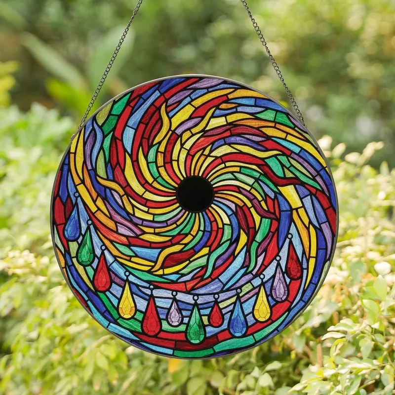 Art Lovers' Radiant Tiffany Style Stained Glass Sunburst Geometric Jewel Tone Mosaic Stained Glass Suncatcher - nWLW1DTteh