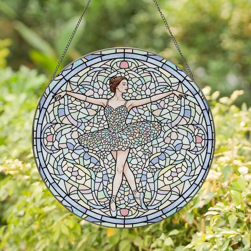 Dance Lovers' Stained Glass Ballerina Mosaic Pastel Jewel Tones Intricate Geometric Swirls Stained Glass Suncatcher - oTQzHXyaWL