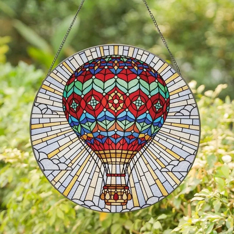 Adventure Seekers' Intricate Tiffany Stained Glass Hot Air Balloon Jewel Tone Geometric Art Stained Glass Suncatcher - xkG5wFqSso