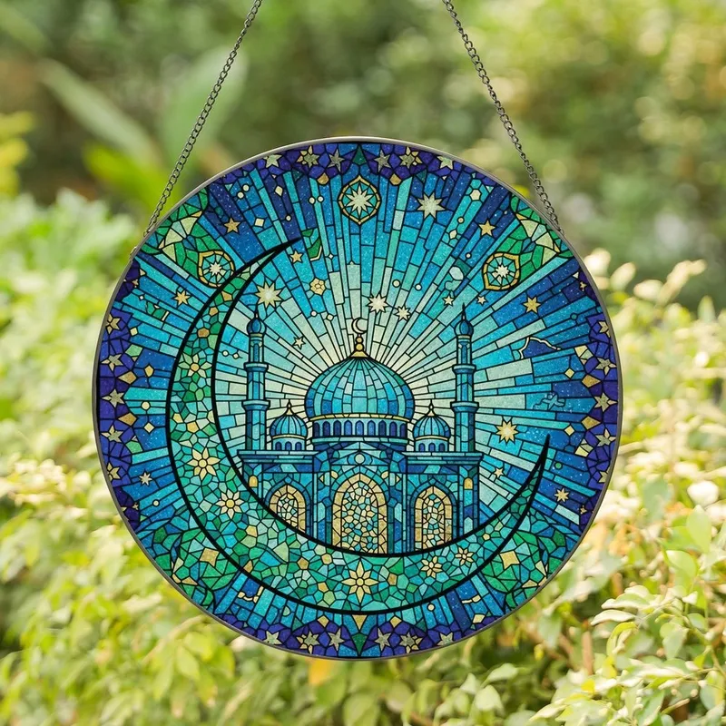 Art Lovers Tiffany Stained Glass Domed Architecture, Sapphire, Turquoise, Emerald Geometric Mosaic Stained Glass Suncatcher - 1