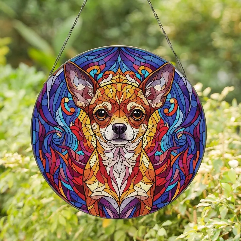 Chihuahua Lovers' Vibrant Stained Glass Mosaic Dog Art with Tiffany Jewel Tones Stained Glass Suncatcher - 0us9V0rpx-