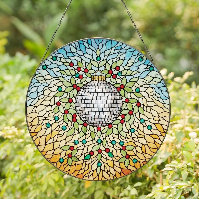 Celebration Enthusiasts' Vibrant Tiffany Stained Glass Disco Ball Jewel Tone Garland Mosaic Stained Glass Suncatcher - 1