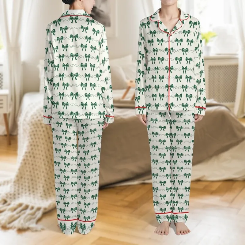 Girls Clara Nutcracker Evergreen Bow Vintage Holiday Sleep Set Satin Pajamas Set - 1