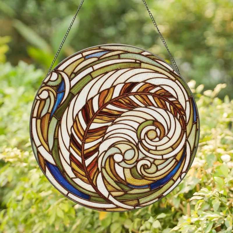Nature Lovers' Majestic Stained Glass Feather Tiffany Style Jewel Tone Mosaic Design Stained Glass Suncatcher - 1