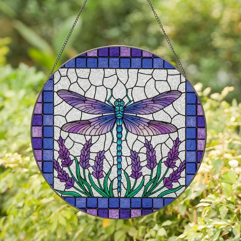 Nature Enthusiasts' Gradient Dragonfly Jewel Tone Stained Glass Mosaic Stained Glass Suncatcher - 1