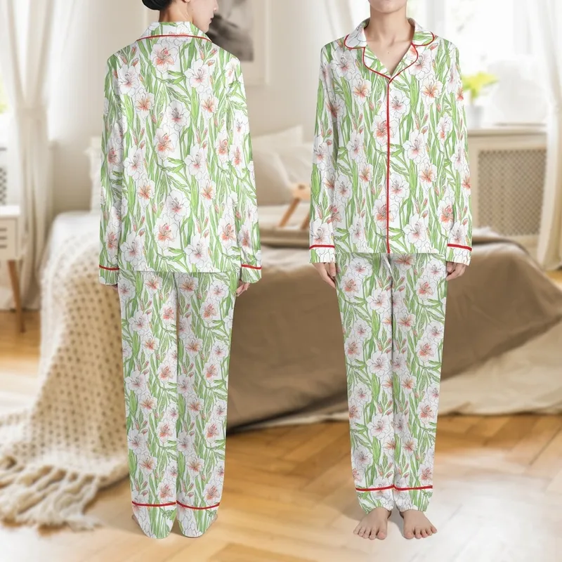 August Birth Flower Mug: Custom Gladiolus Watercolor 11oz Ceramic Coffee Cup Satin Pajamas Set - 1