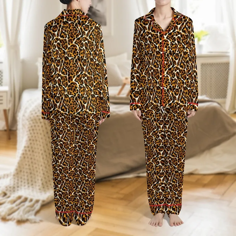 Her Boho Tortoiseshell Pajamas: Personalized Initials & Custom Name Gift Satin Pajamas Set - 1