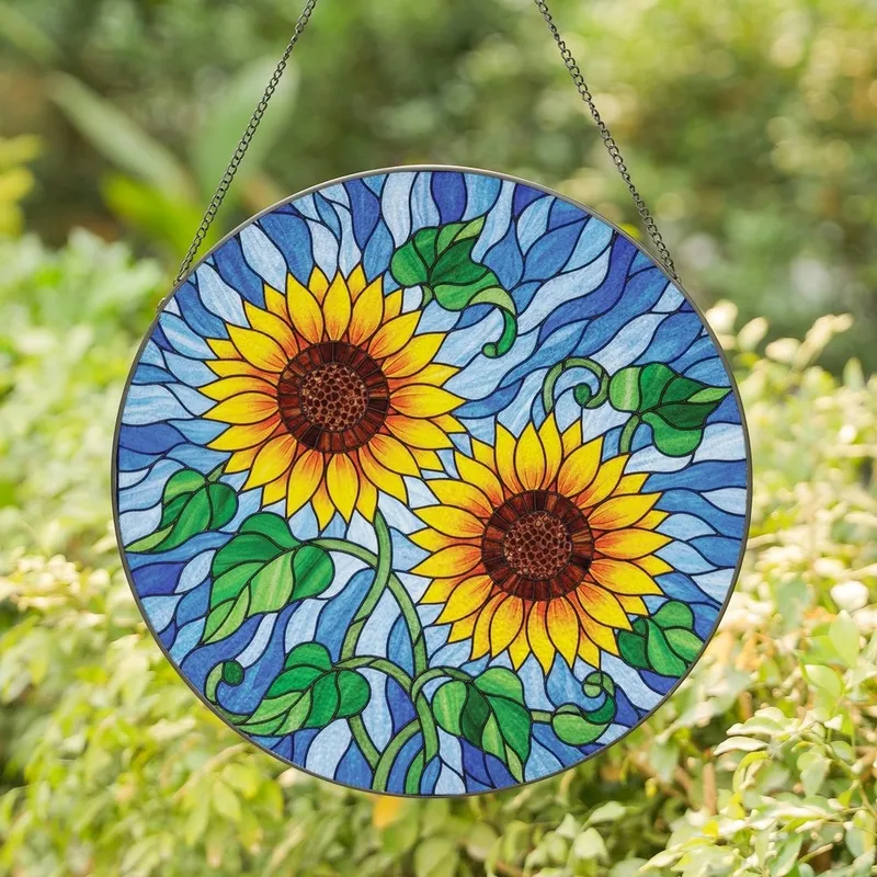 Nature Lovers' Vibrant Stained Glass Sunflower Floral Intricate Jewel Toned Mosaic Art Stained Glass Suncatcher - 1