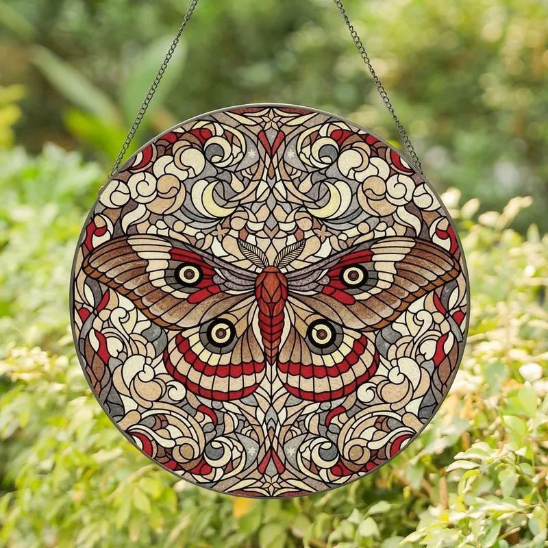 Nature & Art Lovers' Tiffany Stained Glass Emperor Moth Intricate Jewel Tone Floral Celestial Art Stained Glass Suncatcher - YFMBTxbrAI