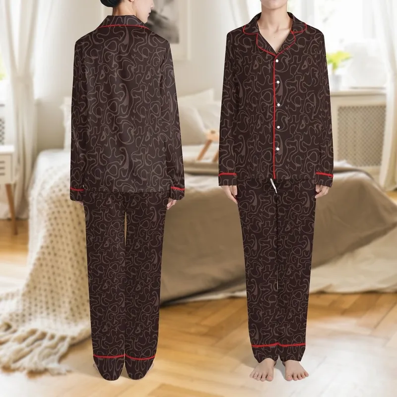 Men's Oversized Linen Sleep Set: Earthy Brown Organic Abstract Pattern – 100% OEKO-Tex Certified Satin Pajamas Set - 1