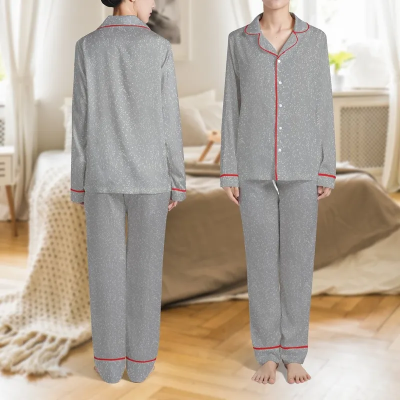 Women's Tailored Plus Size Ash Grey Mélange Double Gauze Organic Cotton Pajamas Sleep Set Satin Pajamas Set - 1