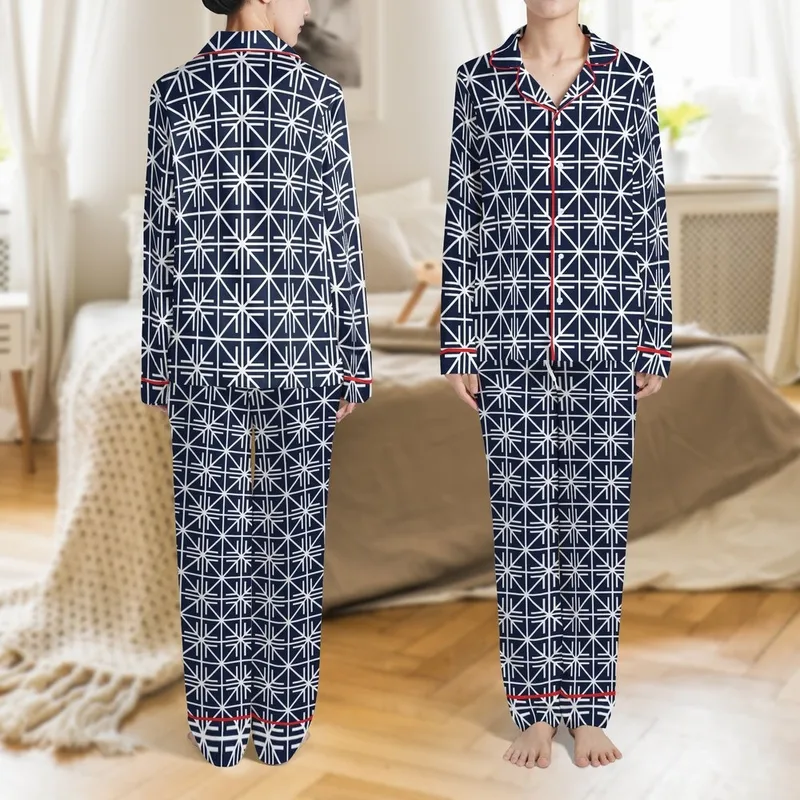 Couples Custom Silky Satin Pajamas: M&R Initial Trellis Design - Monogram Sleep Set Satin Pajamas Set - 1