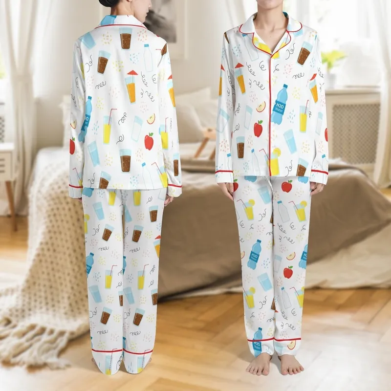 Pancakes & Pajamas Party Cheerful Beverage Confetti Pattern Pajamas Satin Pajamas Set - 1