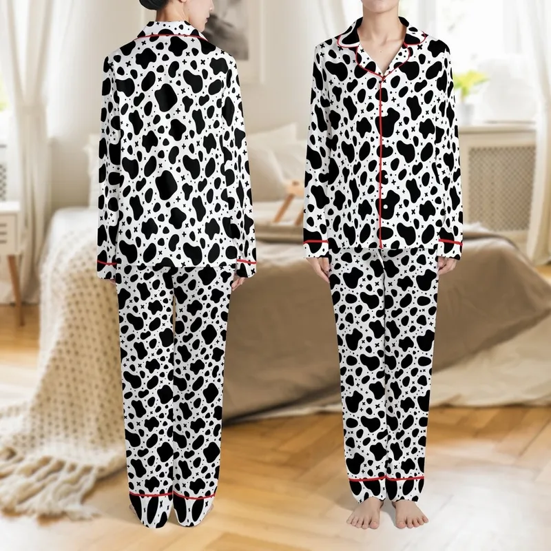Modern Art Lovers' High-Contrast Monochrome Abstract Organic Pattern with Playful Cross Details Satin Pajamas Set - 1