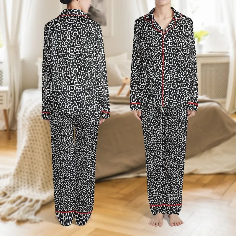 Minimalist Style Enthusiasts' High Contrast Flat Graphic Organic Irregular Black Blotches Pattern Satin Pajamas Set - 1
