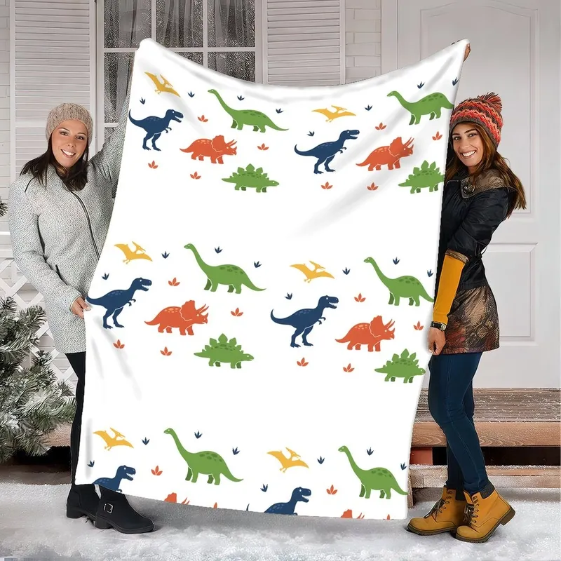Cheerful Bold Graphic Dinosaur Pattern Blue Green Orange Red Yellow Bedding Set - 1