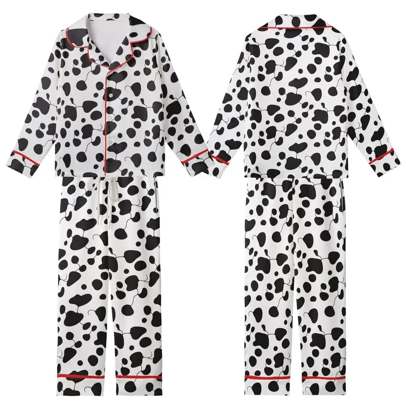 Modern Style Enthusiasts' Dynamic Black White Organic Interconnected Rounded Shapes Pattern Kid Satin Pajamas Set - 1