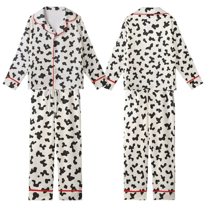 Modern Style Seekers' Bold Black Irregular Splotches & Blobs Organic Pattern on Creamy Off-White Kid Satin Pajamas Set - 1