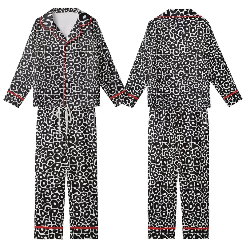 Minimalist Style Enthusiasts' High Contrast Flat Graphic Organic Irregular Black Blotches Pattern Kid Satin Pajamas Set - 1