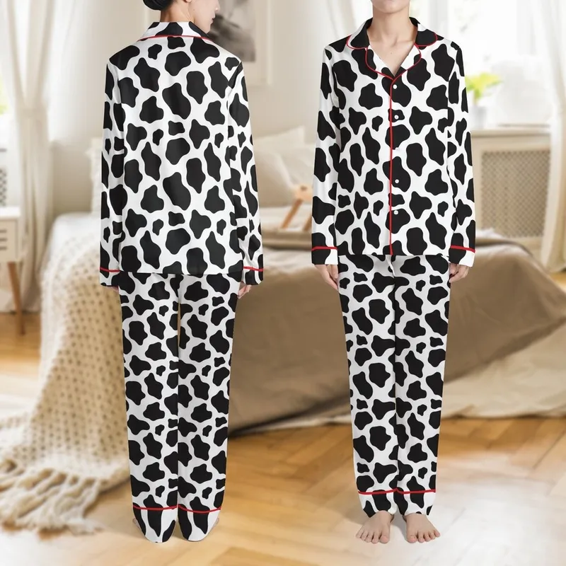 Minimalist Art Lovers' High-Contrast Black White Abstract Organic Interlocking Tessellation Graphic Satin Pajamas Set - 1