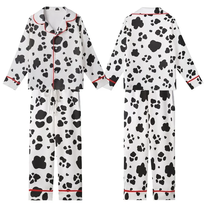 Contemporary Fashion Lovers' Playful Black White Irregular Organic Spot Design Kid Satin Pajamas Set - 1