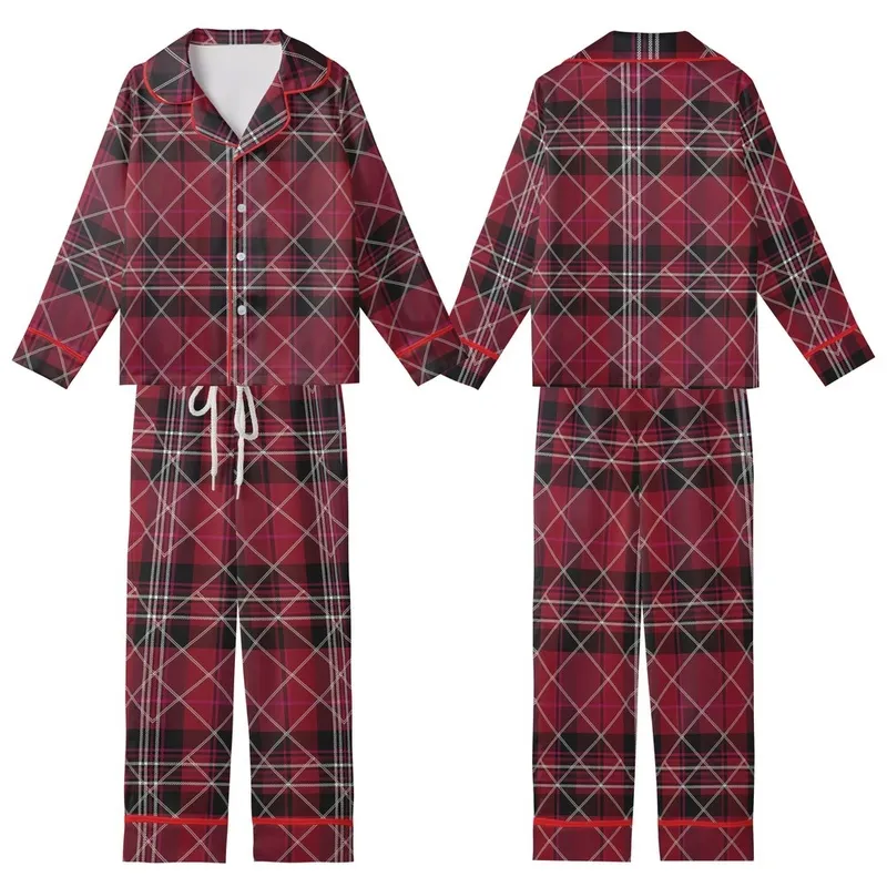 Style Seekers' Bold Crimson Black Magenta Off-White Tartan Plaid Grid Kid Satin Pajamas Set - 1