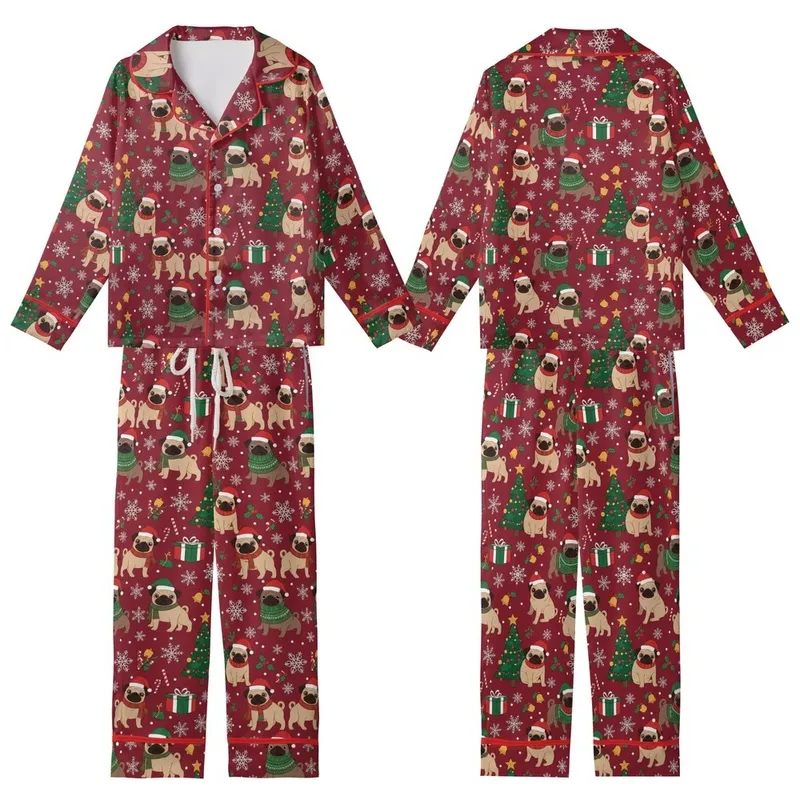 Pug Lover's Merry Pugmas Santa Dog Christmas Tree Print Pajamas Set Kid Satin Pajamas Set - 1