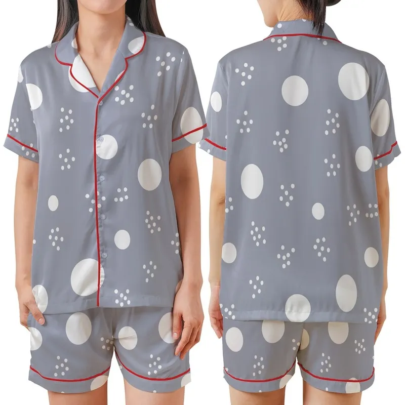 Women's Cozy Welsoft Fleece Jumpsuit: Lavender Scattered Polka Dot, Hooded, Butt Flap Satin Short-Sleeve Pajamas Set - 1