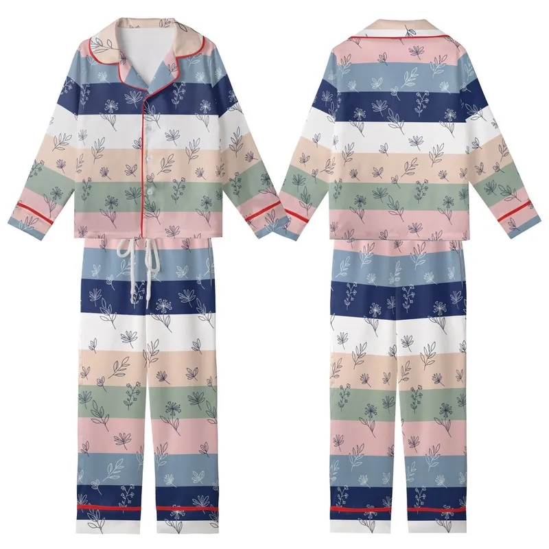 Bridesmaid & Bride Minimalist Botanical Line Art 100% Cotton Short Sleep Set Kid Satin Pajamas Set - 1
