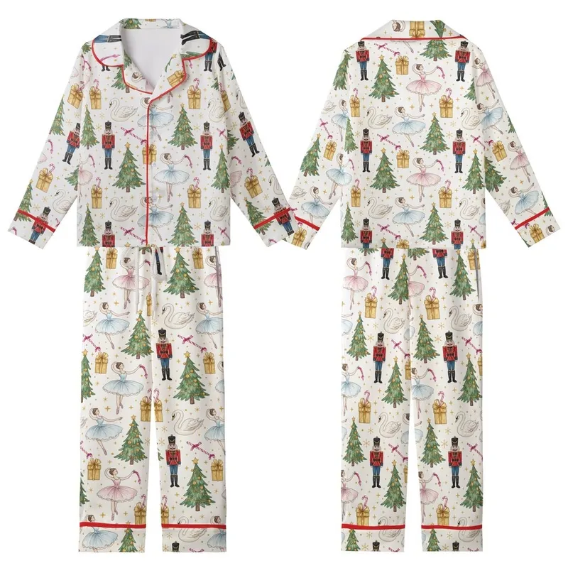 Women's Satin Pajamas Set: Nutcracker Ballerina Watercolor Christmas Ballet Pattern Kid Satin Pajamas Set - 1