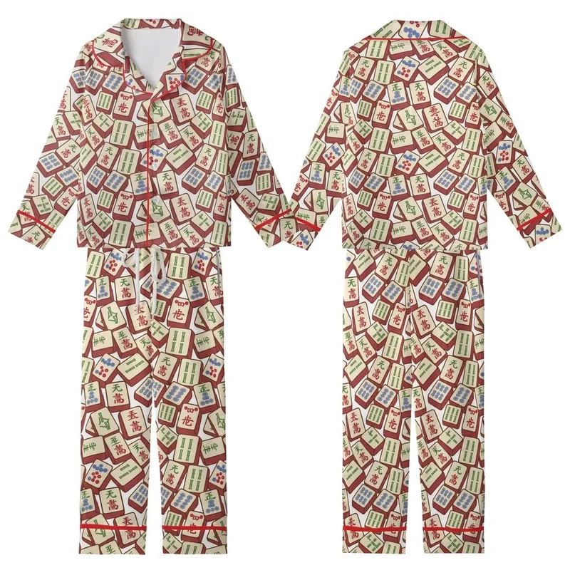 Women's Mahjong Tile Polyester Pajama Bottoms: Bamboo Dots Dragons Game Night Sleepwear Kid Satin Pajamas Set - 1