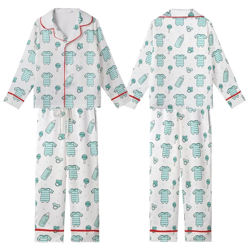 New Parent Pajamas: Vibrant Turquoise Baby Sleepsuit & Bottle Pattern - Cozy Sleep Set Kid Satin Pajamas Set - 1