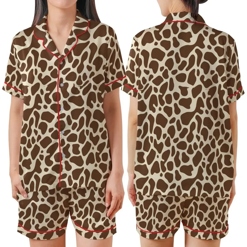 Dynamic Organic Texture: Chocolate Brown & Cream Abstract Earth Pattern - Seamless All-Over Graphic Satin Short-Sleeve Pajamas Set - 1