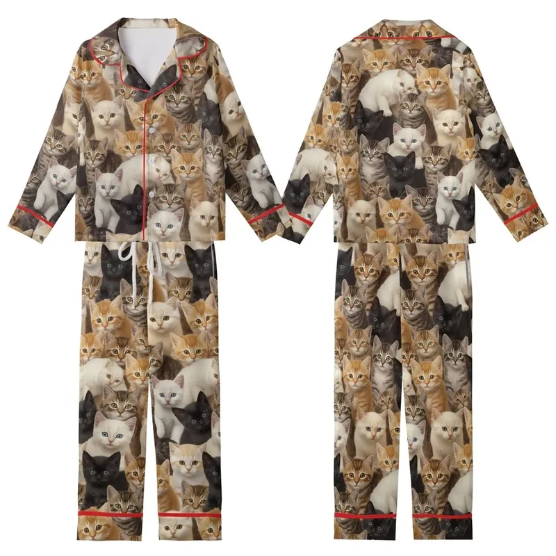 Children's Realistic Photo Kitten Collage Pattern Fleece Pajamas Set Kid Satin Pajamas Set - 1
