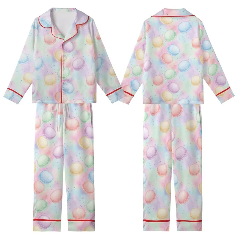 Tween Girls' Iridescent Pastel Macaron Pajamas: Whimsical Watercolor Sleep Set Kid Satin Pajamas Set - 1