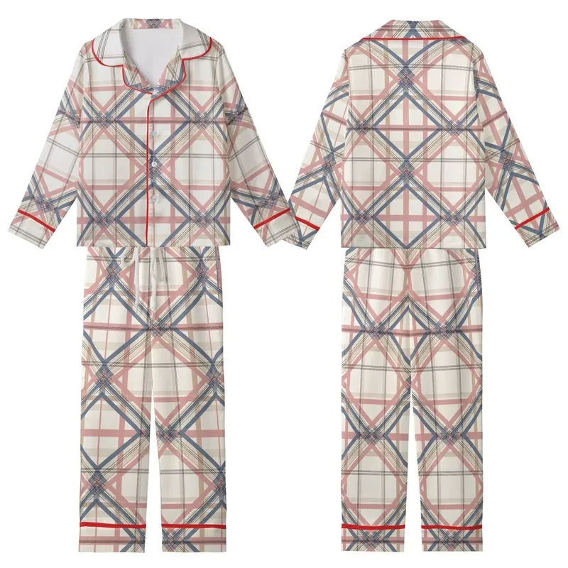 Bridesmaid & Family Matching Pajamas: Cream Rose Blue Tan Plaid Sleep Set Kid Satin Pajamas Set - 1