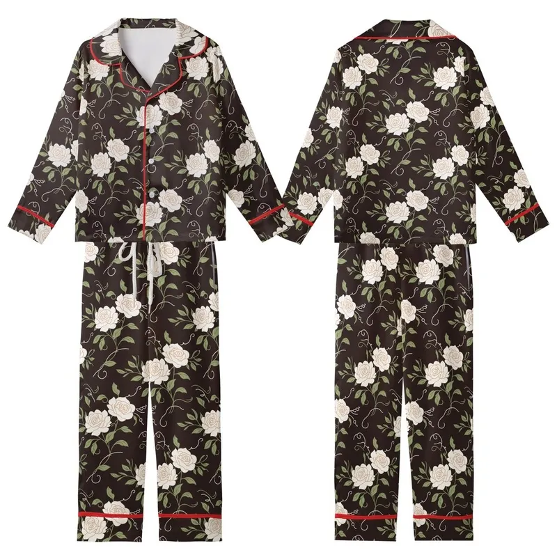 Bridesmaid Bridal Party Dark Brown Rose Botanical Satin Shorts & Cami Set Kid Satin Pajamas Set - 1