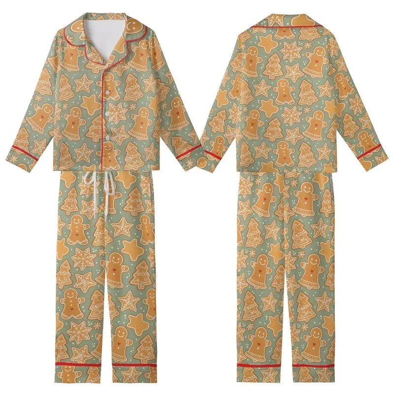 Gingerbread Christmas Pajamas: Sage Green Iced Cookie Pattern - Cozy Holiday Sleep Set Kid Satin Pajamas Set - 1