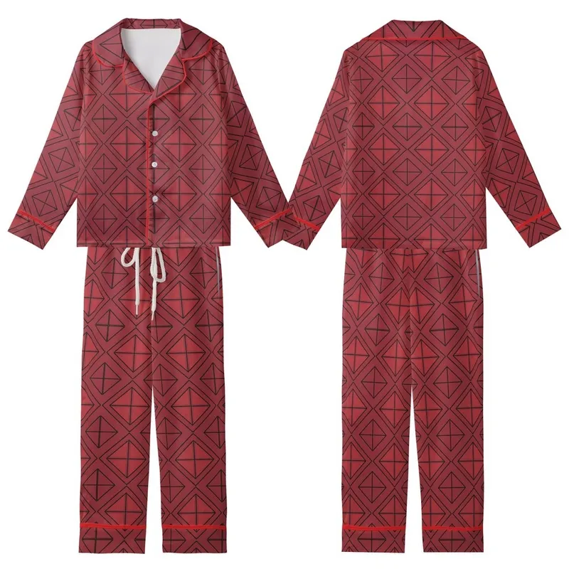 Women's Pure Silk Sleep Set: Burgundy & Crimson Geometric Lattice Loungewear Kid Satin Pajamas Set - Bn18z3AYIw
