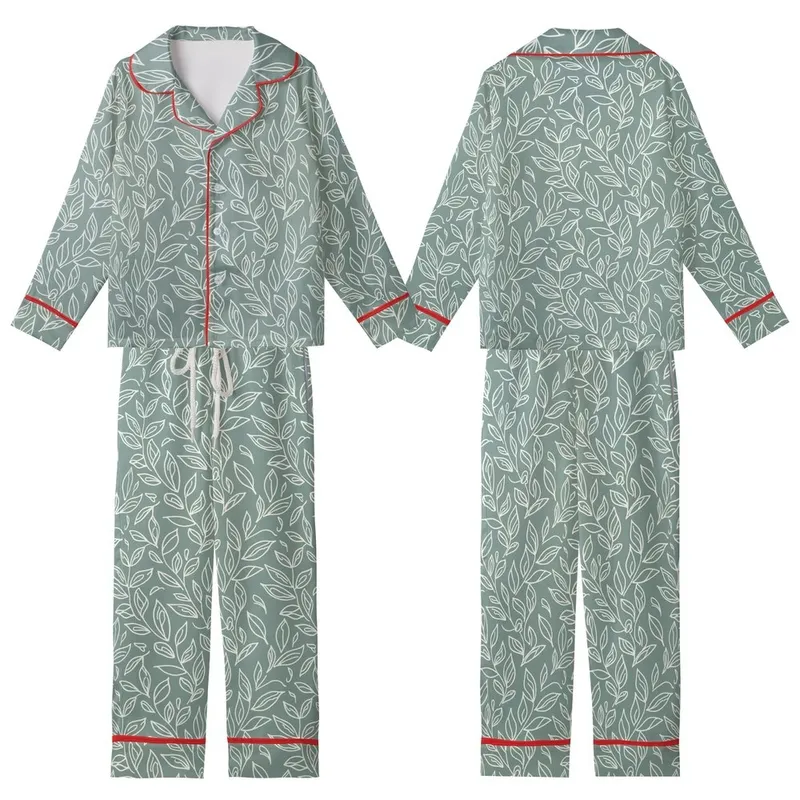 Women's Botanical Sage Flow Loungewear Set - Soft Modal, Loose Sleeves, Internal Pockets Kid Satin Pajamas Set - N2kn6AW_Yw
