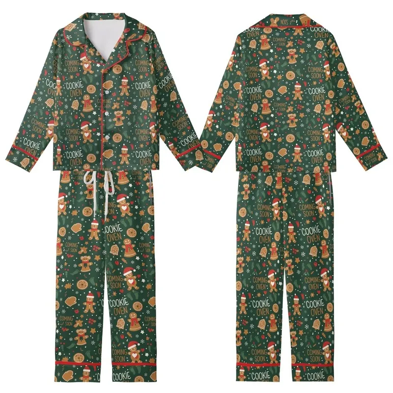 Expecting Parents Christmas Gingerbread Baby Reveal All-Over Pattern Festive Design Kid Satin Pajamas Set - Hf50KSqU3B