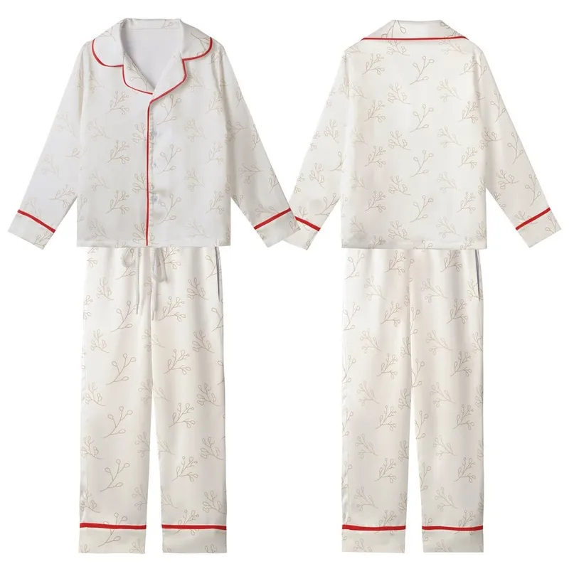 Women's White Silk Sleep Set: Delicate Branch Pattern Lace Shorts Top - Organic Line Art Design Kid Satin Pajamas Set - 1
