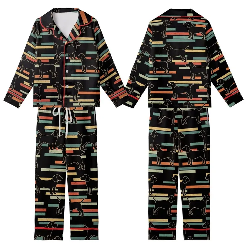 Beagle Lover Pajamas: 'Less People More Beagles' Distressed Retro Black Dog Sleep Top Kid Satin Pajamas Set - 1