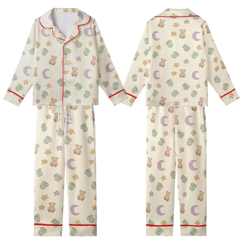 Cozy Nursery Pattern: Minimalist Moon Star Teddy Romper Print - Cream Lavender Gold Kid Satin Pajamas Set - LGT_wA7oTS