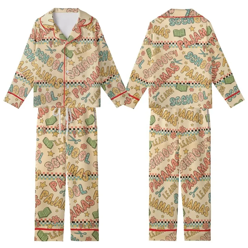 Teacher Humor: Muted Teal Retro School Pajamas Pattern - Digital Graphic Kid Satin Pajamas Set - Mc9OCQ1UOA