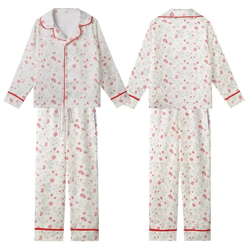 Women's Organic Muslin Sleep Shirt: Muted Ditsy Wildflower Print - Soft Cotton Loungewear Kid Satin Pajamas Set - 1