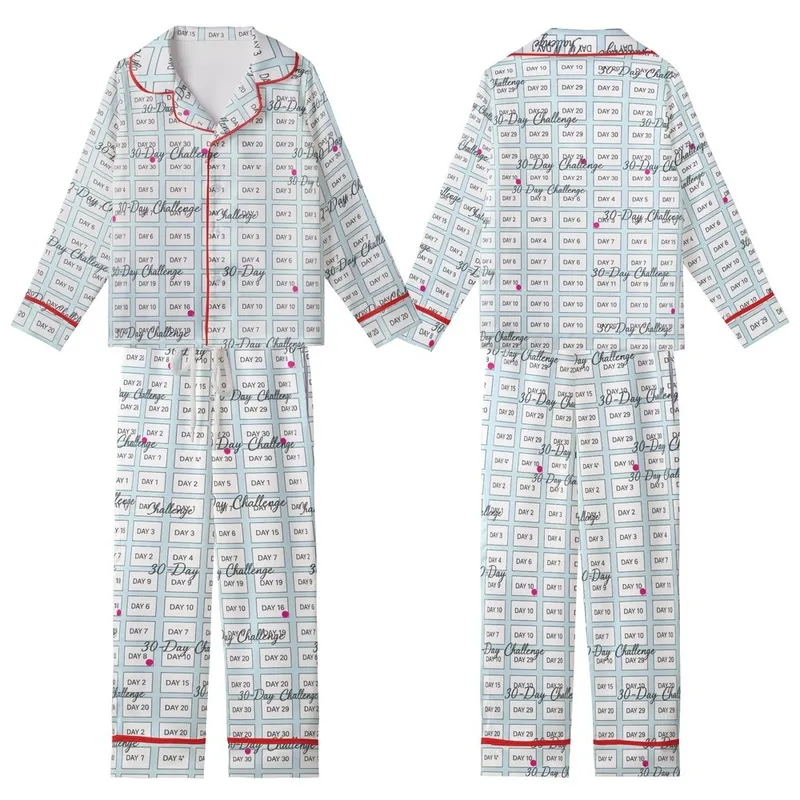 Minimalist 'Day X' Pattern Pajamas: 30-Day Grid Design with Fuchsia Accents Sleep Set Kid Satin Pajamas Set - Fl6rZJA_BU